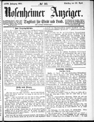 Rosenheimer Anzeiger Dienstag 26. April 1881