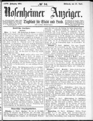 Rosenheimer Anzeiger Mittwoch 27. April 1881