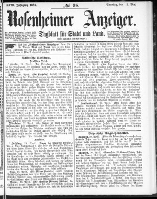 Rosenheimer Anzeiger Sonntag 1. Mai 1881