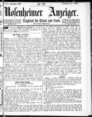 Rosenheimer Anzeiger Dienstag 3. Mai 1881