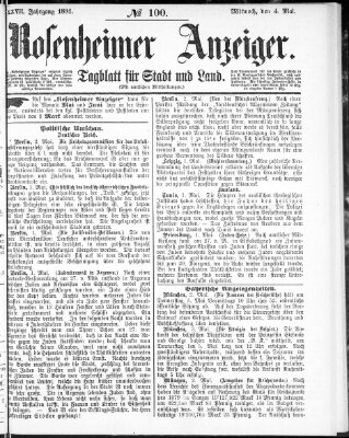 Rosenheimer Anzeiger Mittwoch 4. Mai 1881