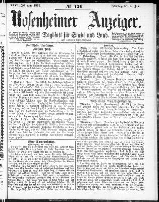 Rosenheimer Anzeiger Samstag 4. Juni 1881