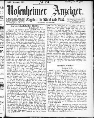 Rosenheimer Anzeiger Samstag 11. Juni 1881