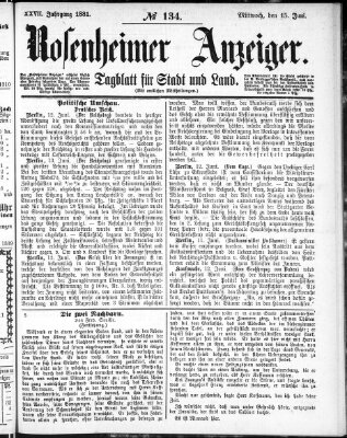 Rosenheimer Anzeiger Mittwoch 15. Juni 1881