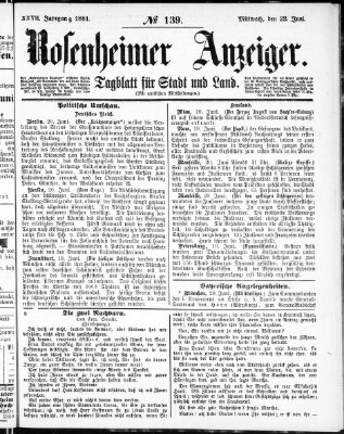 Rosenheimer Anzeiger Mittwoch 22. Juni 1881