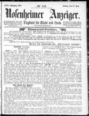 Rosenheimer Anzeiger Freitag 24. Juni 1881