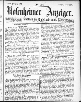 Rosenheimer Anzeiger Samstag 9. Juli 1881