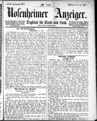 Rosenheimer Anzeiger Mittwoch 13. Juli 1881