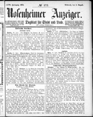 Rosenheimer Anzeiger Mittwoch 3. August 1881