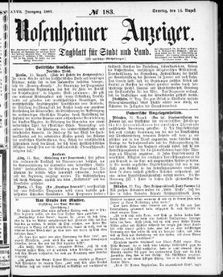 Rosenheimer Anzeiger Sonntag 14. August 1881