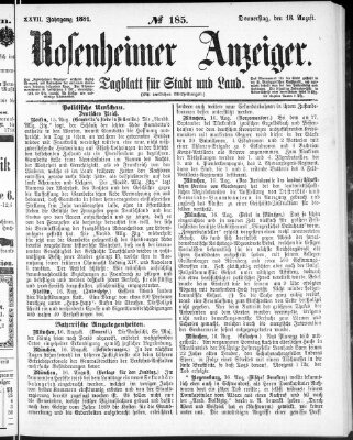 Rosenheimer Anzeiger Donnerstag 18. August 1881