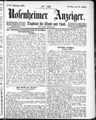 Rosenheimer Anzeiger Dienstag 23. August 1881