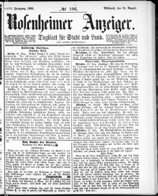 Rosenheimer Anzeiger Mittwoch 31. August 1881