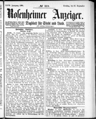 Rosenheimer Anzeiger Dienstag 27. September 1881