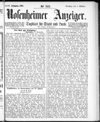 Rosenheimer Anzeiger Samstag 1. Oktober 1881