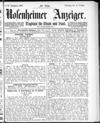 Rosenheimer Anzeiger Dienstag 4. Oktober 1881