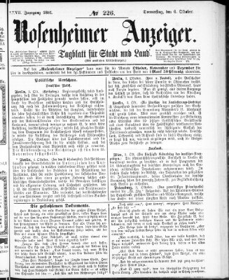 Rosenheimer Anzeiger Donnerstag 6. Oktober 1881