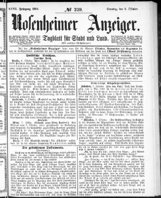 Rosenheimer Anzeiger Sonntag 9. Oktober 1881