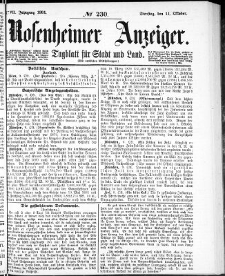 Rosenheimer Anzeiger Dienstag 11. Oktober 1881