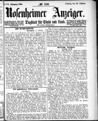 Rosenheimer Anzeiger Dienstag 18. Oktober 1881