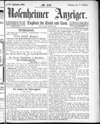 Rosenheimer Anzeiger Sonntag 23. Oktober 1881