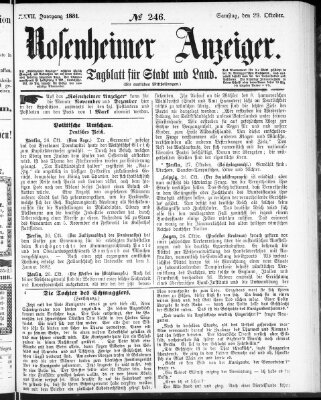 Rosenheimer Anzeiger Samstag 29. Oktober 1881