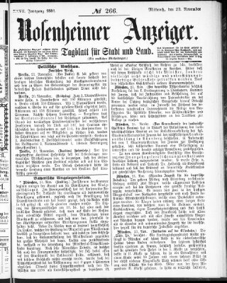 Rosenheimer Anzeiger Mittwoch 23. November 1881