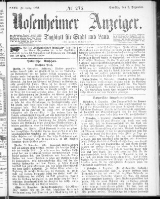 Rosenheimer Anzeiger Samstag 3. Dezember 1881