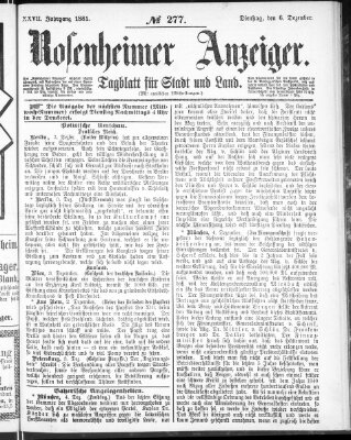 Rosenheimer Anzeiger Dienstag 6. Dezember 1881