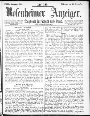 Rosenheimer Anzeiger Mittwoch 21. Dezember 1881