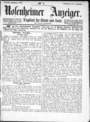 Rosenheimer Anzeiger Sonntag 1. Januar 1882