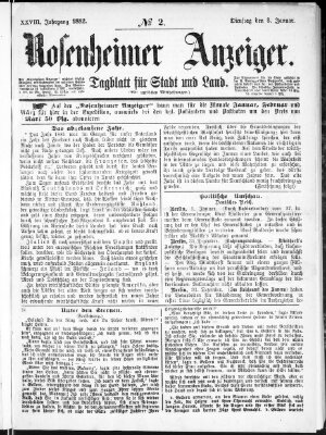 Rosenheimer Anzeiger Dienstag 3. Januar 1882