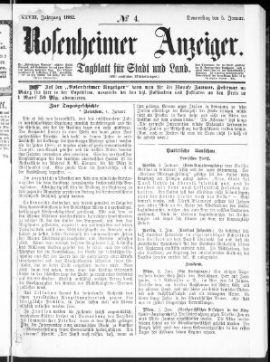 Rosenheimer Anzeiger Donnerstag 5. Januar 1882