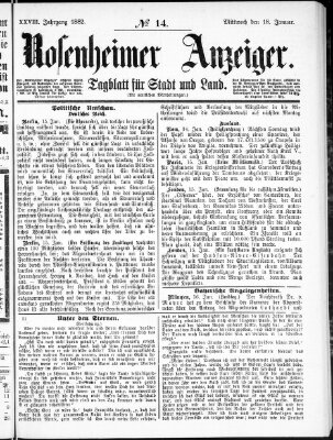 Rosenheimer Anzeiger Mittwoch 18. Januar 1882