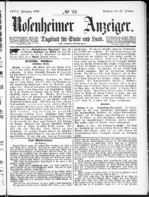 Rosenheimer Anzeiger Samstag 28. Januar 1882