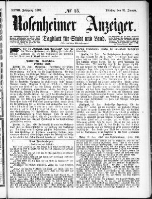 Rosenheimer Anzeiger Dienstag 31. Januar 1882