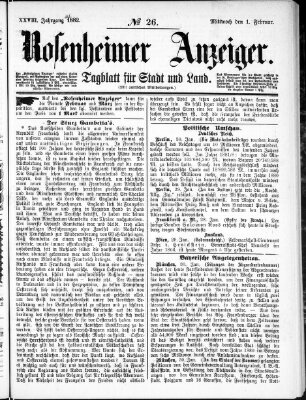 Rosenheimer Anzeiger Mittwoch 1. Februar 1882