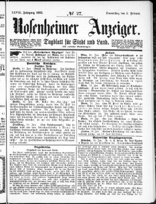 Rosenheimer Anzeiger Donnerstag 2. Februar 1882