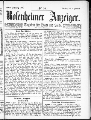 Rosenheimer Anzeiger Dienstag 7. Februar 1882