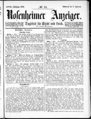 Rosenheimer Anzeiger Mittwoch 8. Februar 1882