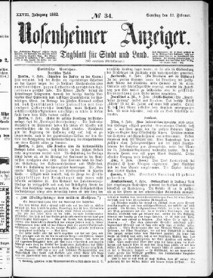 Rosenheimer Anzeiger Samstag 11. Februar 1882