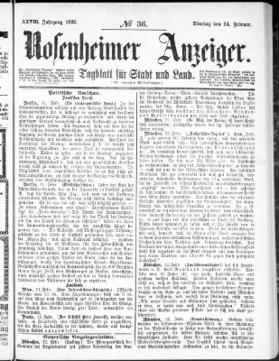 Rosenheimer Anzeiger Dienstag 14. Februar 1882