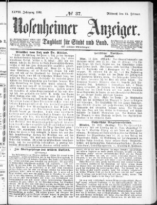 Rosenheimer Anzeiger Mittwoch 15. Februar 1882