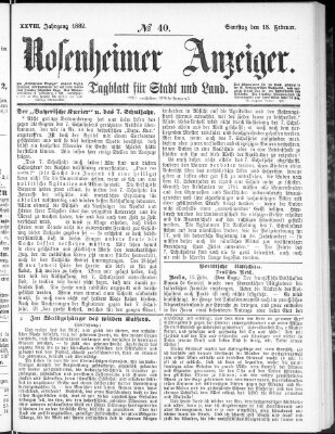 Rosenheimer Anzeiger Samstag 18. Februar 1882