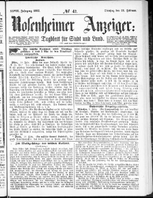 Rosenheimer Anzeiger Dienstag 21. Februar 1882