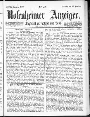 Rosenheimer Anzeiger Mittwoch 22. Februar 1882