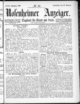 Rosenheimer Anzeiger Donnerstag 23. Februar 1882