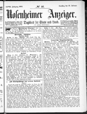 Rosenheimer Anzeiger Samstag 25. Februar 1882