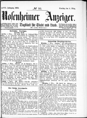 Rosenheimer Anzeiger Samstag 4. März 1882