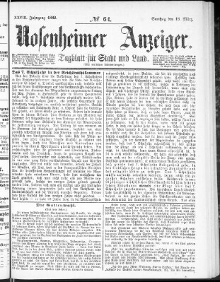 Rosenheimer Anzeiger Samstag 18. März 1882